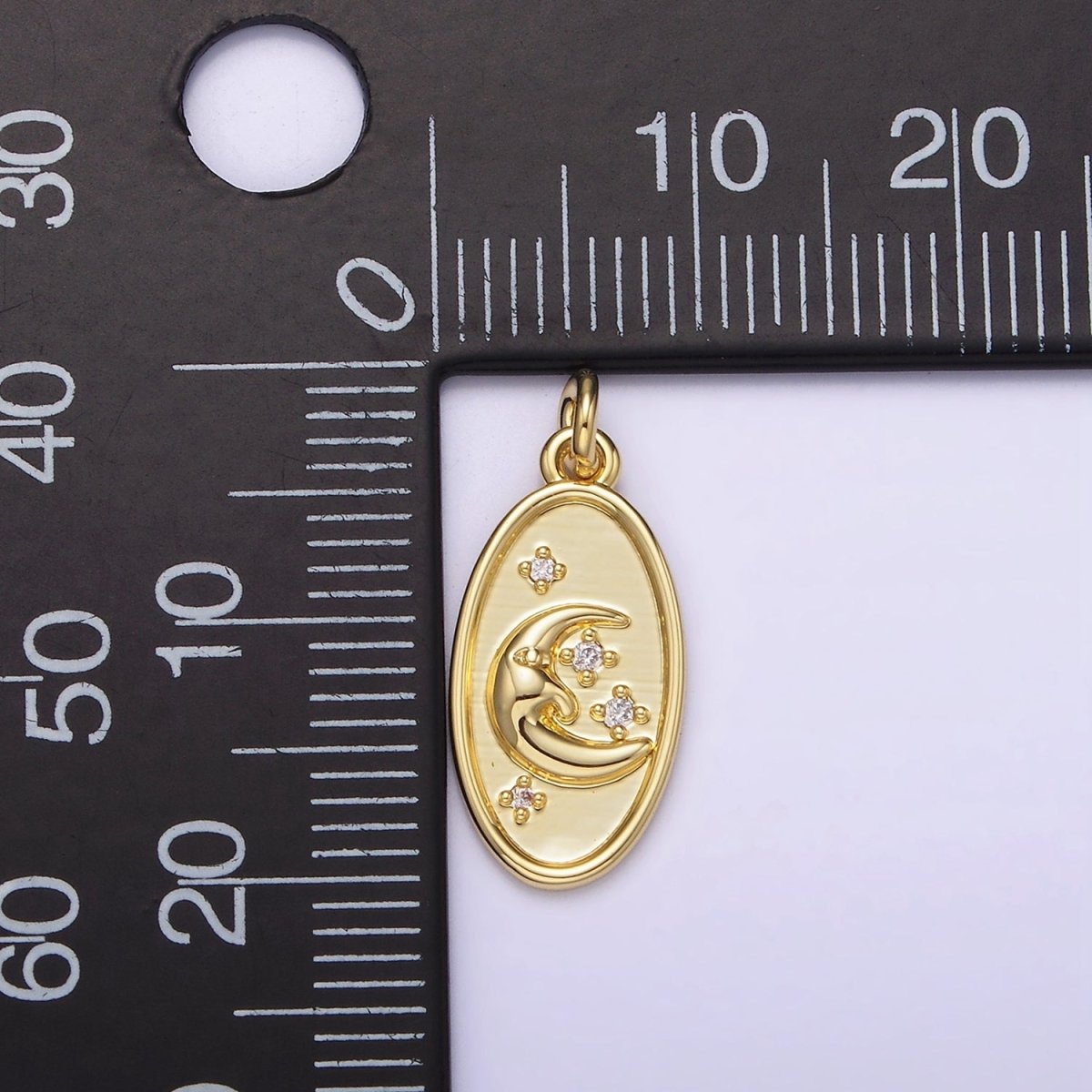 14K Gold Filled Celestial Crescent Stars CZ Oval Charm | AG300 - DLUXCA