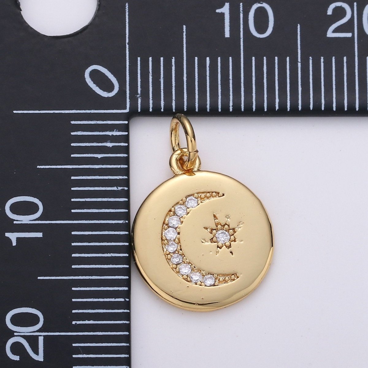 14k Gold Filled Celestial Disc Pendant Micro Pave Moon Pendant Star Charm for Necklace Bracelet Component D-104 - DLUXCA