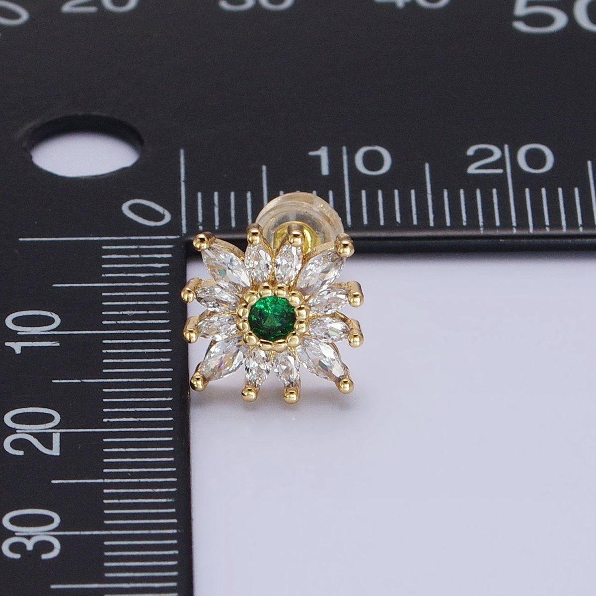 14K Gold Filled Celestial Emerald Green Flower Marquise Petal Stud Earrings in Gold & Silver | X-935 AB1505 - DLUXCA