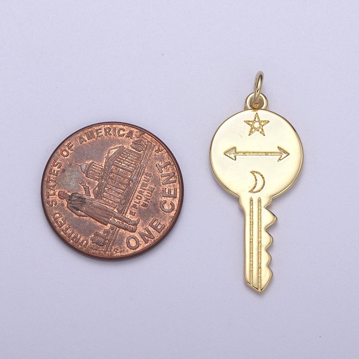 14K Gold Filled Celestial Key | Key Pendant | Gold Key Necklace | Key Charm | Star Moon Arrow N-299 - DLUXCA