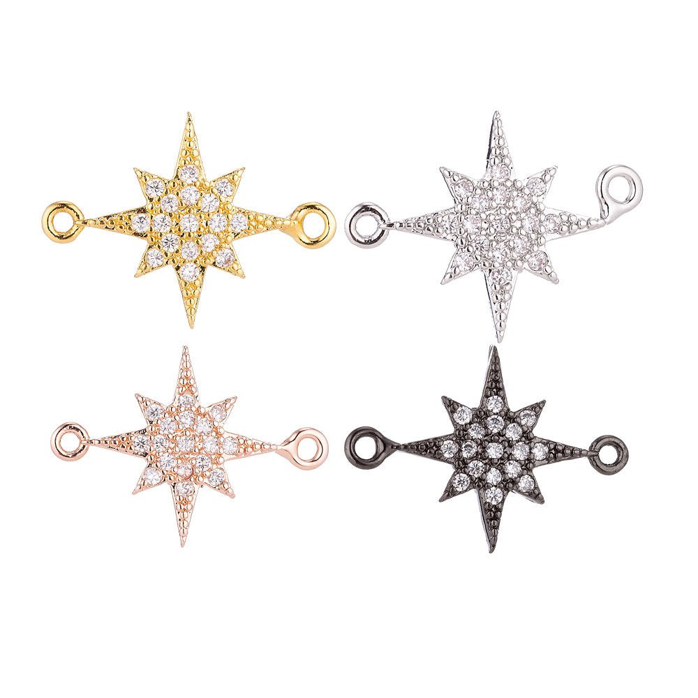 14K Gold Filled Celestial North Star Micro Paved CZ Connector in Gold, Rose Gold, Silver & Black | F030 - DLUXCA