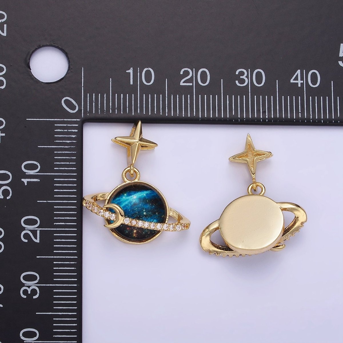 14K Gold Filled Celestial Saturn Planet Micro Paved CZ Star Bail Pendant | AA1186 - DLUXCA