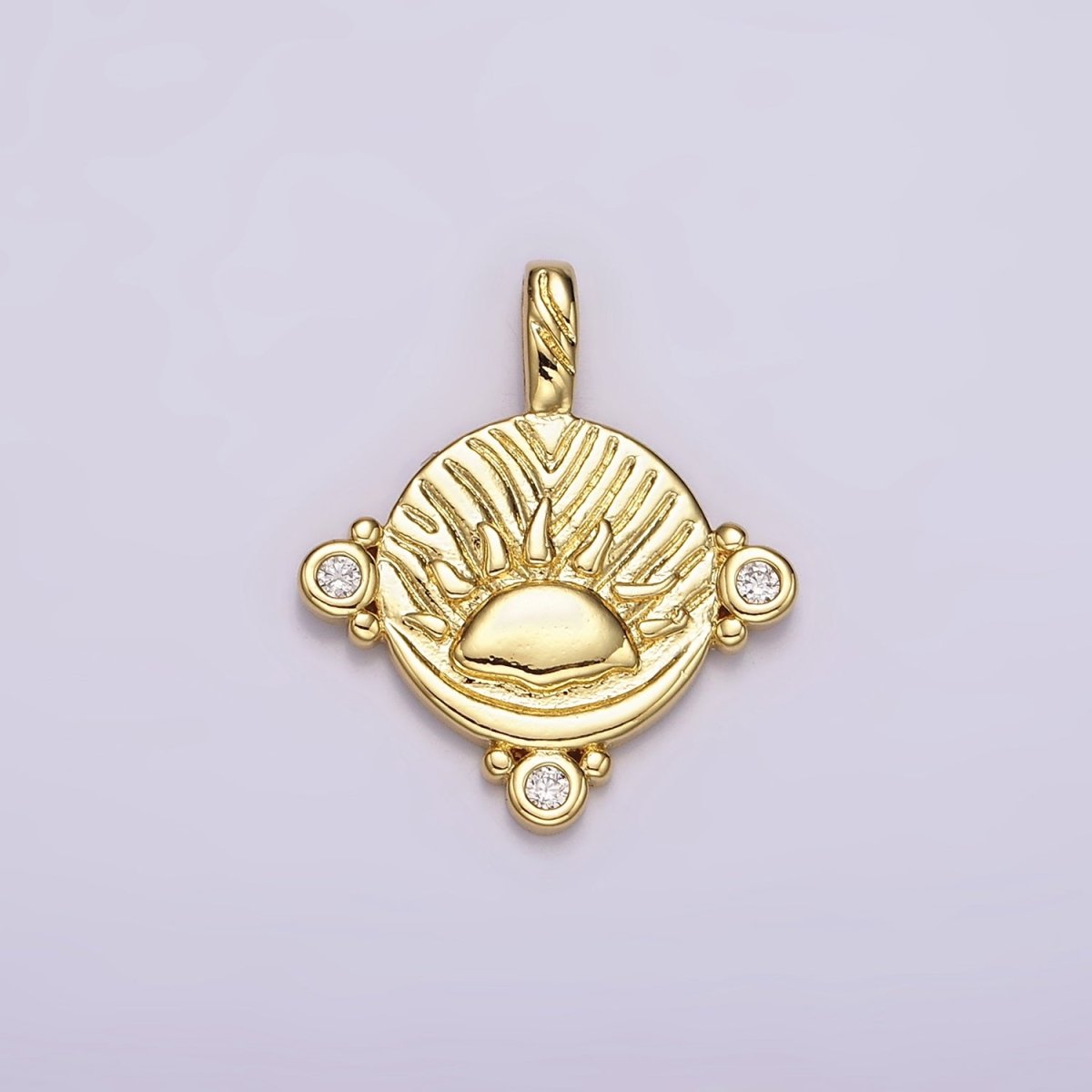 14K Gold Filled Celestial Sea Ocean Sun Rise Set CZ Dotted Round Pendant | AH111 - DLUXCA