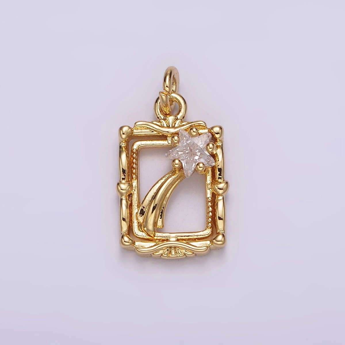 14K Gold Filled Celestial Shinning Star Artisan Open Frame Charm | AG596 - DLUXCA