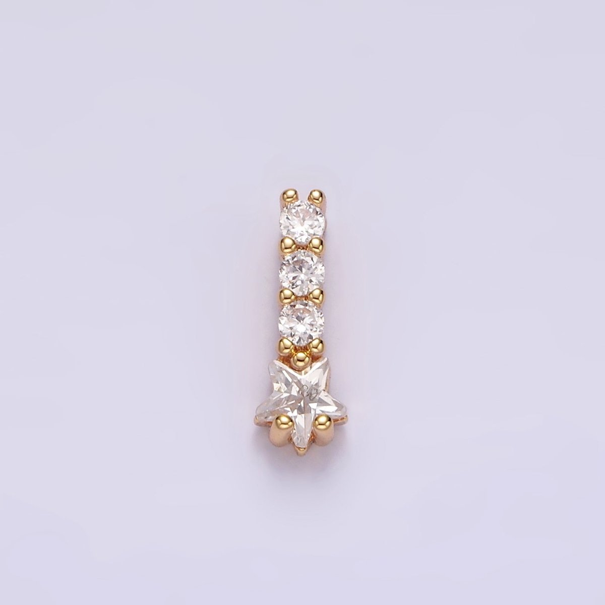 14K Gold Filled Celestial Star Clear CZ Triple Linear Bar Charm | N1859 - DLUXCA