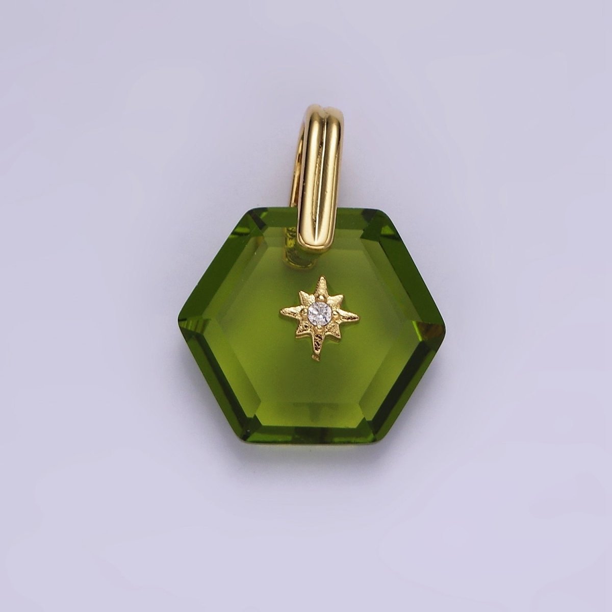 14K Gold Filled Celestial Star CZ Birthstone Hexagonal Personalized Pendant | AH113 - AH118 - DLUXCA