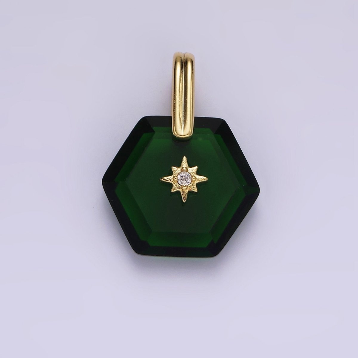 14K Gold Filled Celestial Star CZ Birthstone Hexagonal Personalized Pendant | AH113 - AH118 - DLUXCA