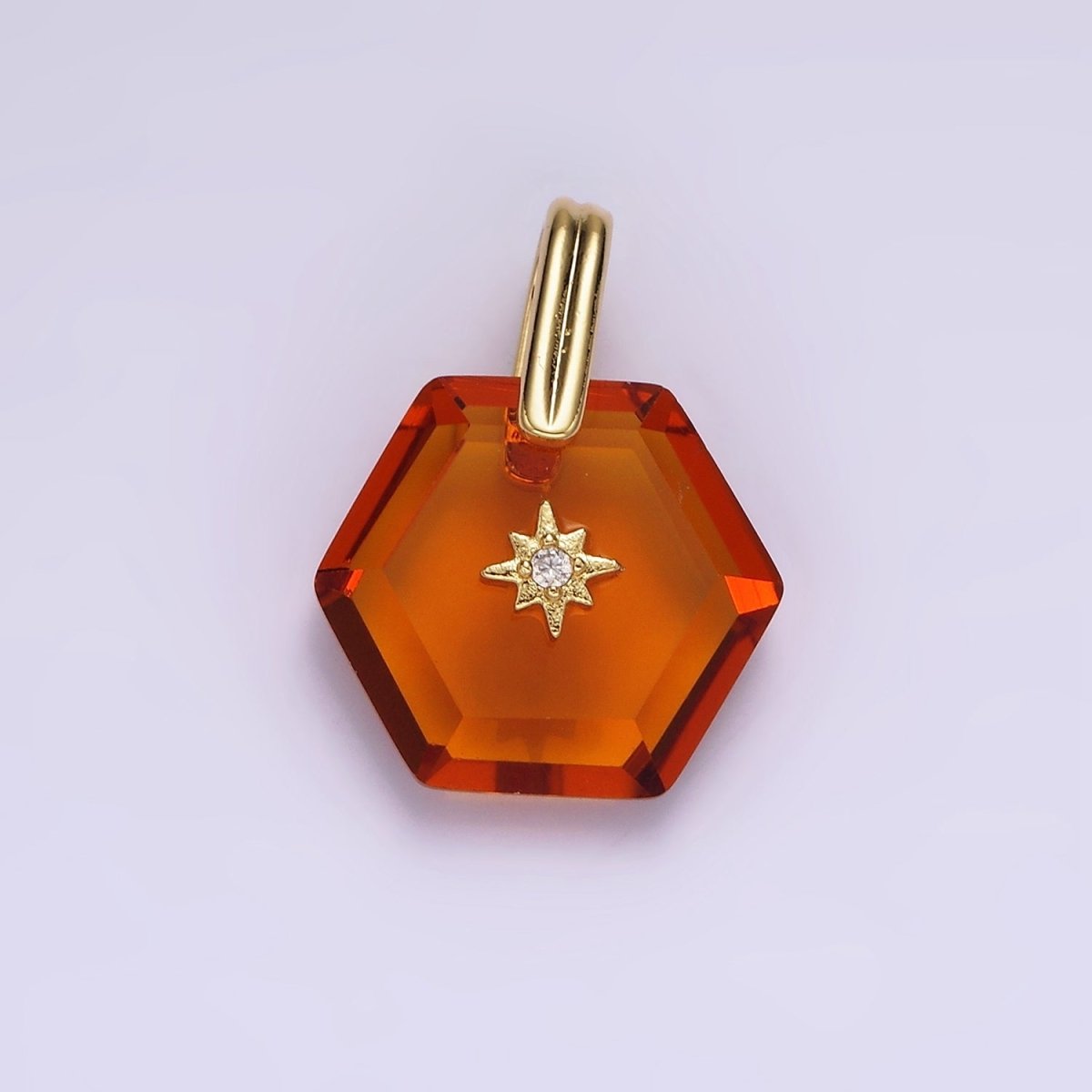 14K Gold Filled Celestial Star CZ Birthstone Hexagonal Personalized Pendant | AH113 - AH118 - DLUXCA