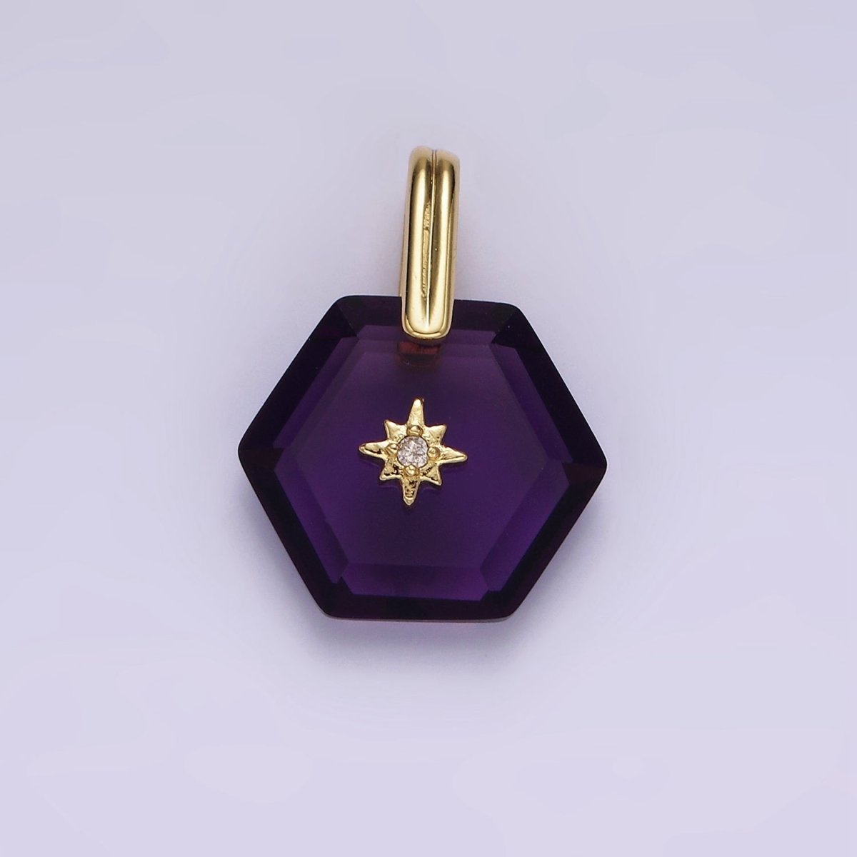 14K Gold Filled Celestial Star CZ Birthstone Hexagonal Personalized Pendant | AH113 - AH118 - DLUXCA