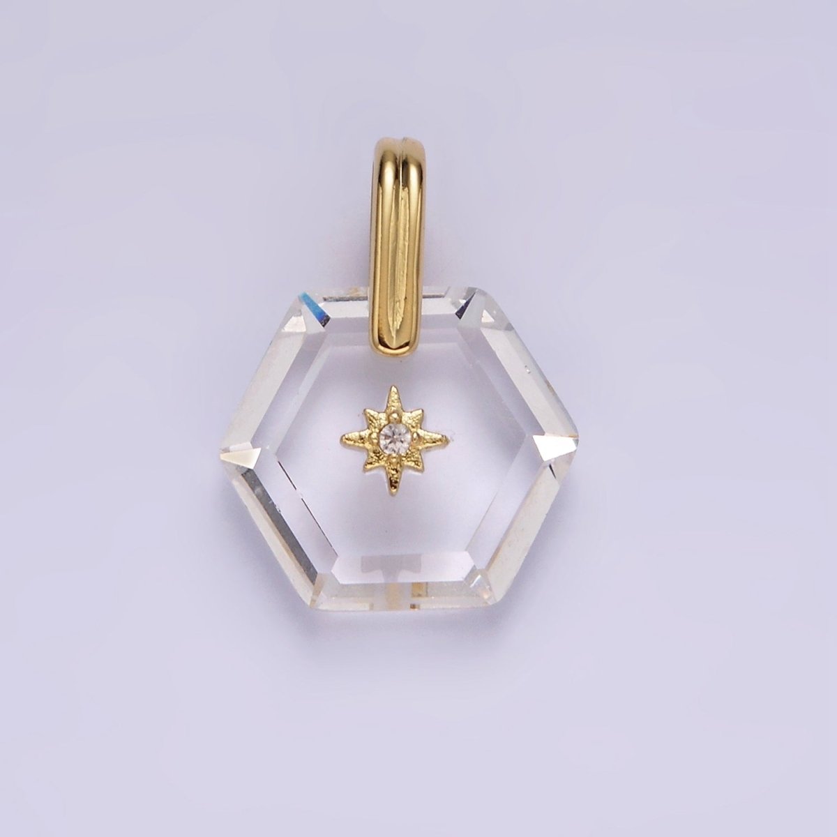 14K Gold Filled Celestial Star CZ Birthstone Hexagonal Personalized Pendant | AH113 - AH118 - DLUXCA