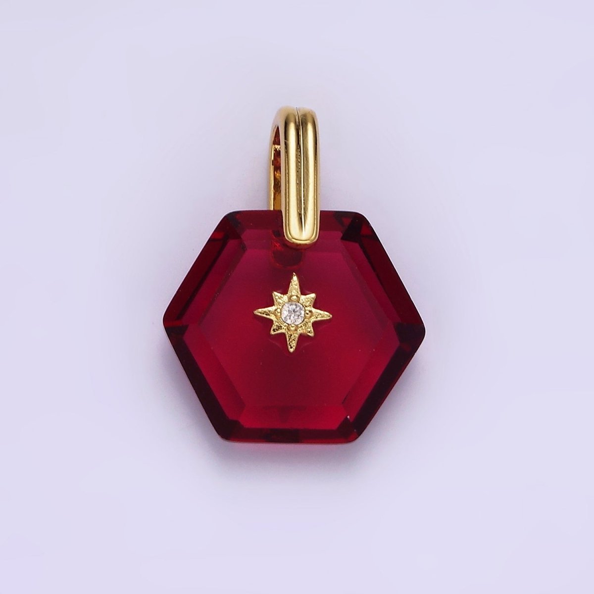 14K Gold Filled Celestial Star CZ Birthstone Hexagonal Personalized Pendant | AH113 - AH118 - DLUXCA