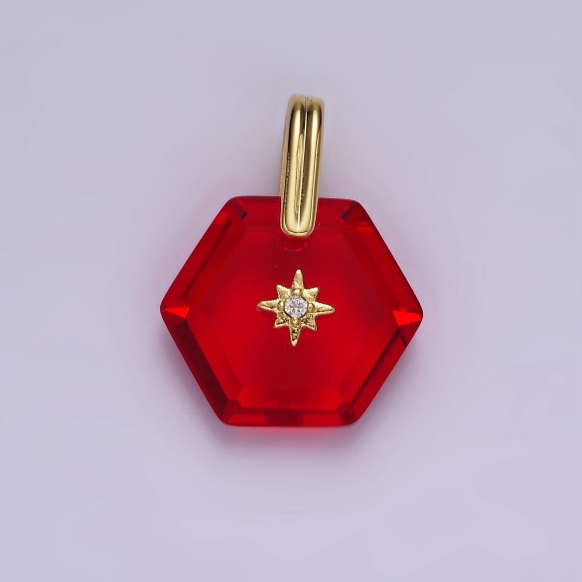 14K Gold Filled Celestial Star CZ Birthstone Hexagonal Personalized Pendant | AH113 - AH118 - DLUXCA