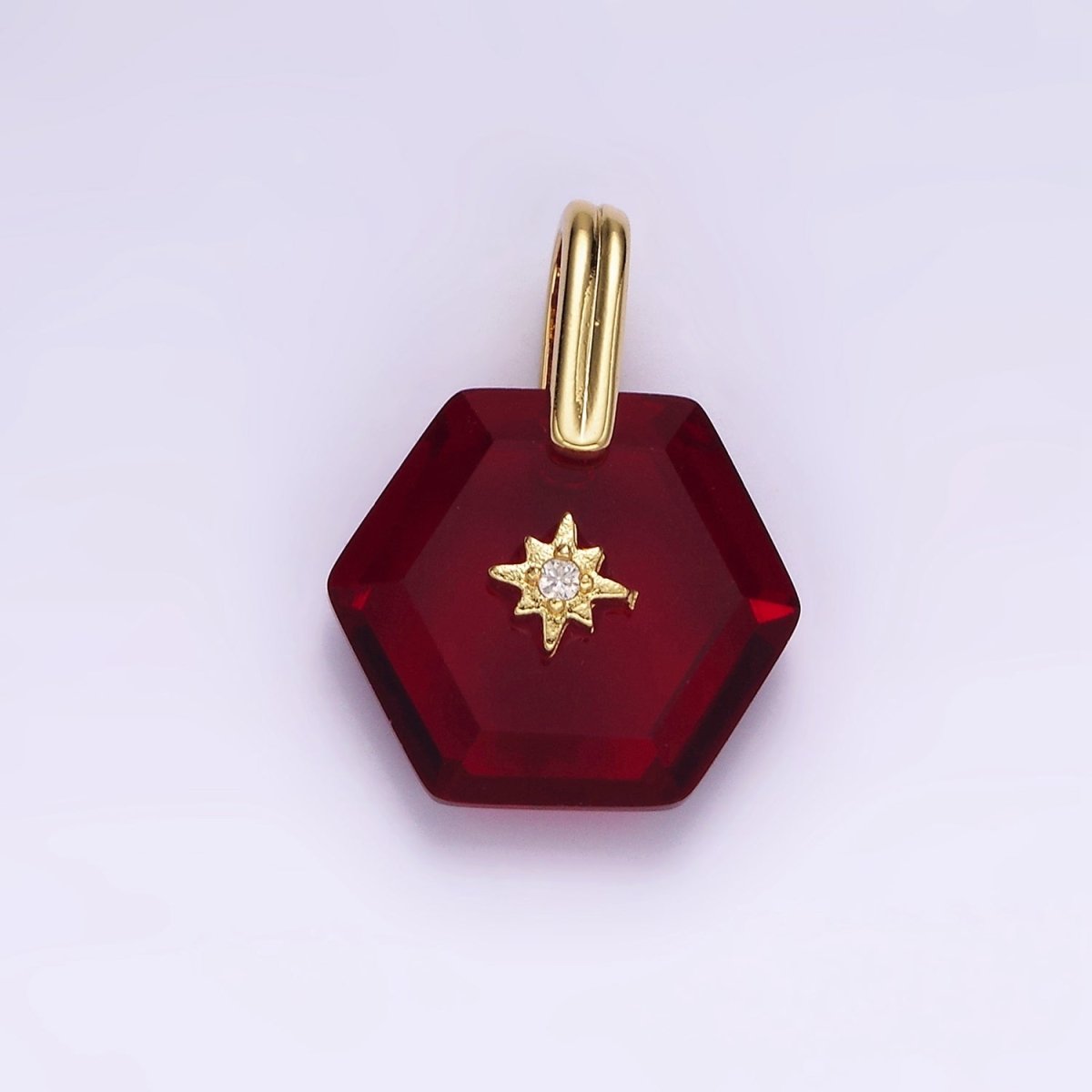 14K Gold Filled Celestial Star CZ Birthstone Hexagonal Personalized Pendant | AH113 - AH118 - DLUXCA