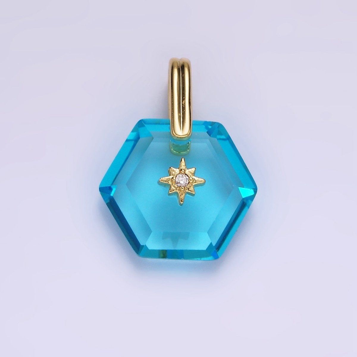 14K Gold Filled Celestial Star CZ Birthstone Hexagonal Personalized Pendant | AH113 - AH118 - DLUXCA