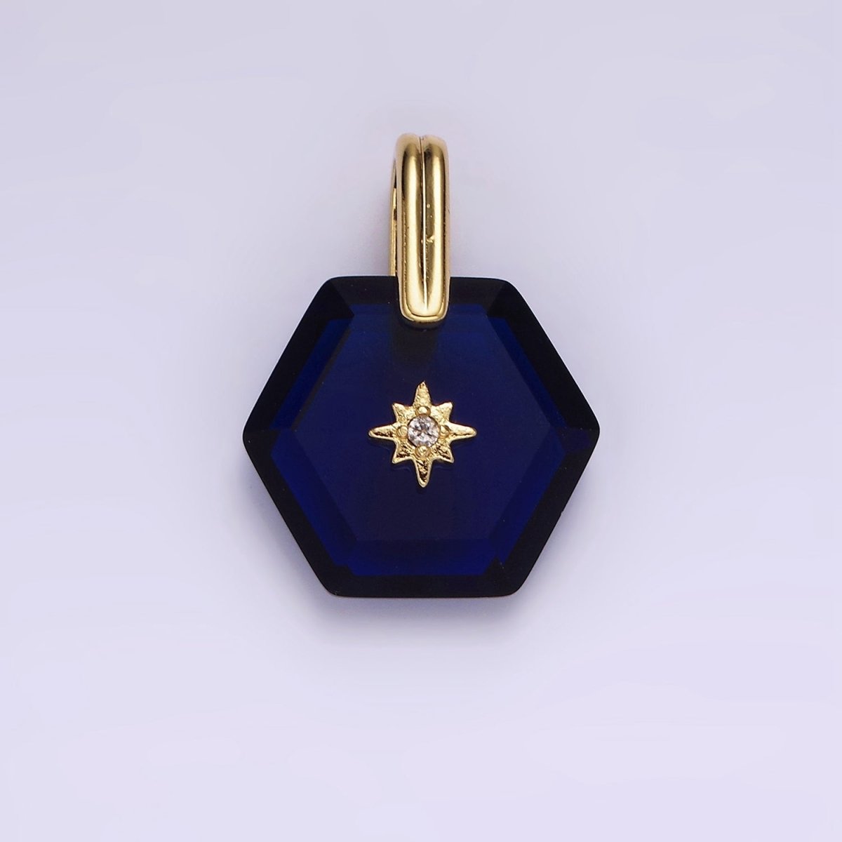 14K Gold Filled Celestial Star CZ Birthstone Hexagonal Personalized Pendant | AH113 - AH118 - DLUXCA