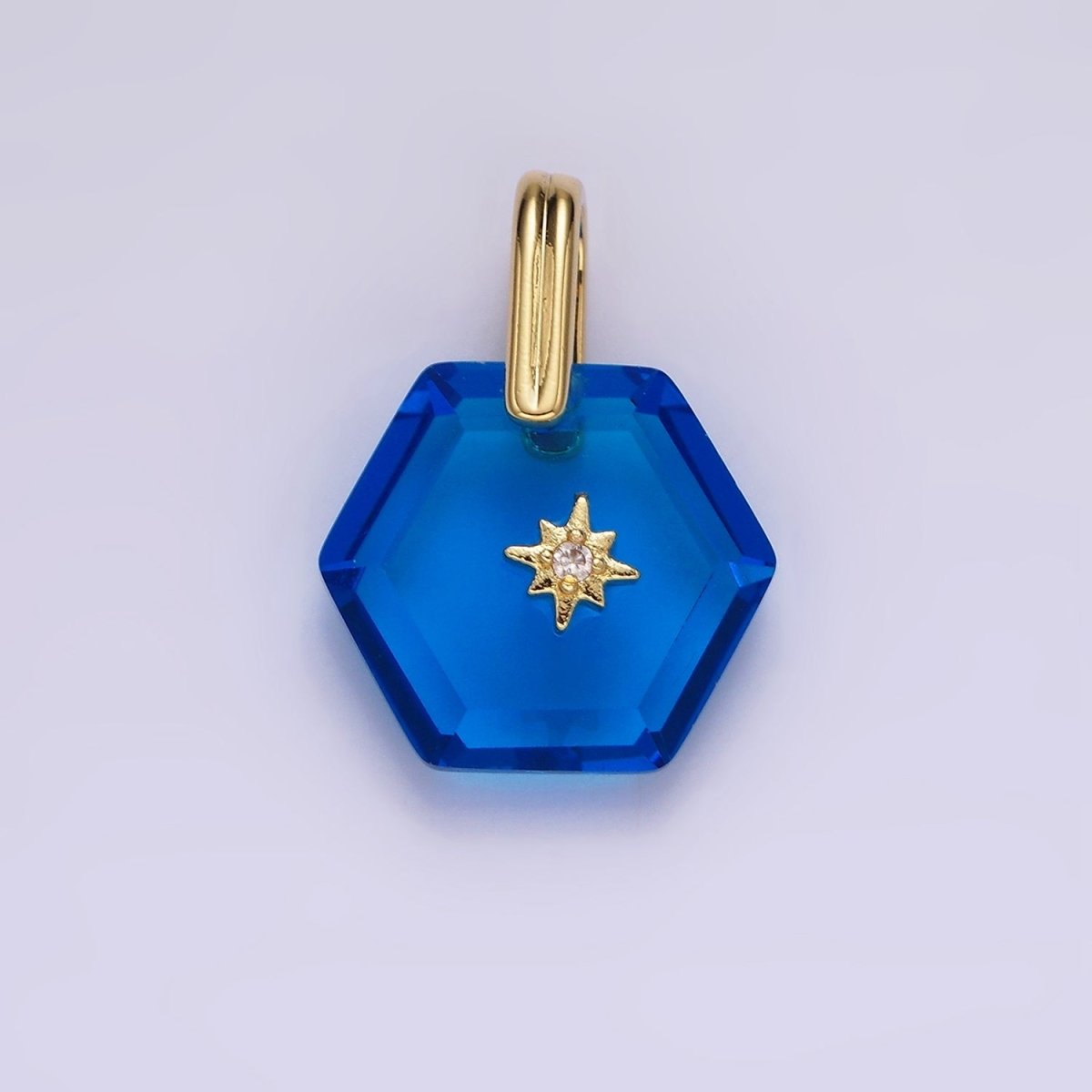 14K Gold Filled Celestial Star CZ Birthstone Hexagonal Personalized Pendant | AH113 - AH118 - DLUXCA