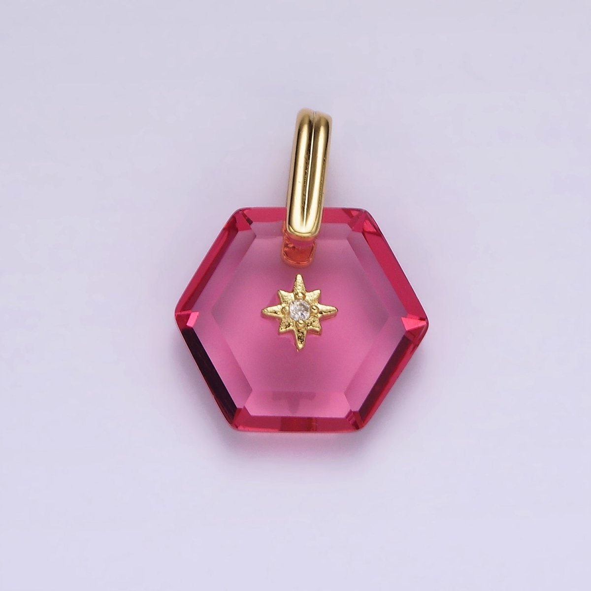 14K Gold Filled Celestial Star CZ Birthstone Hexagonal Personalized Pendant | AH113 - AH118 - DLUXCA