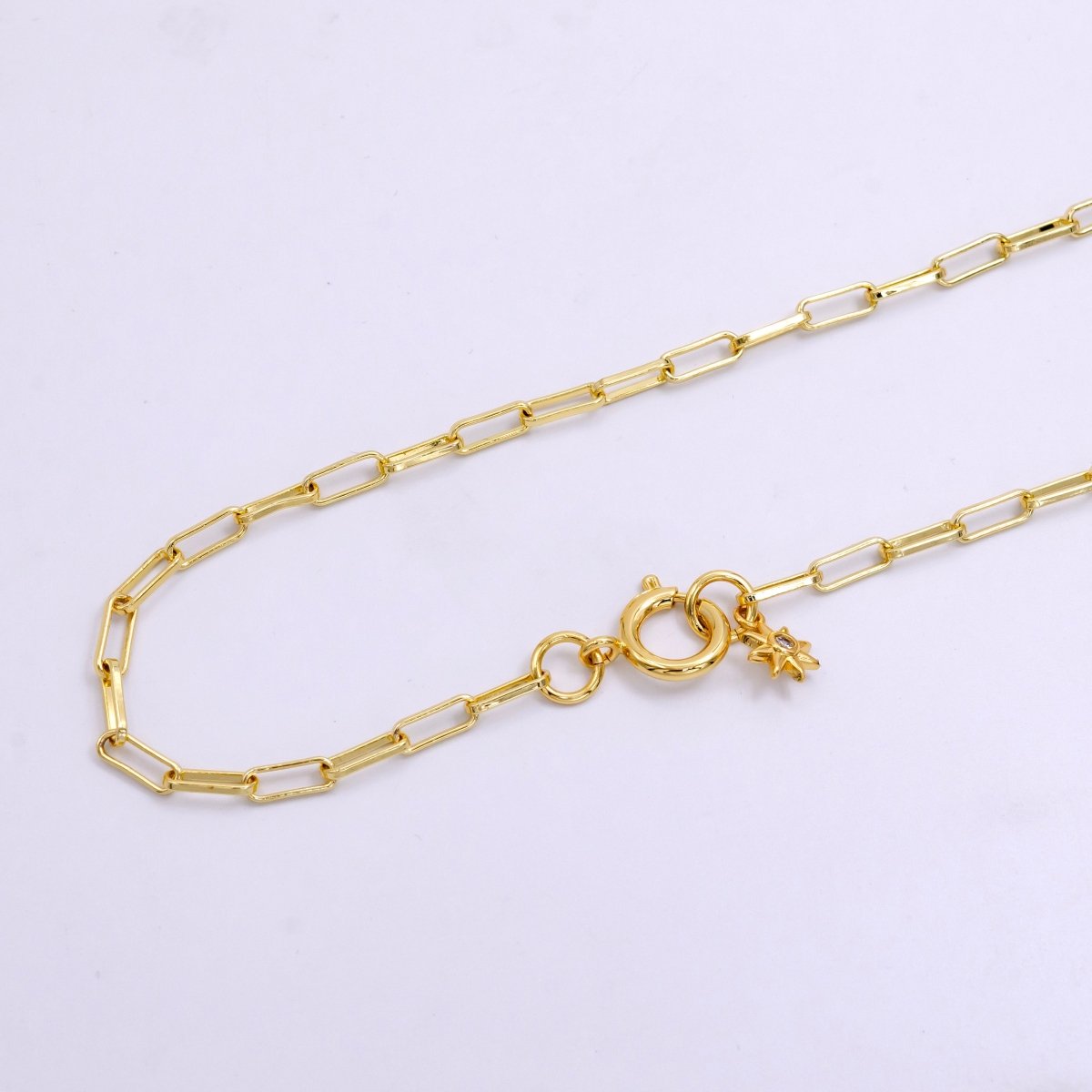 14K Gold Filled Celestial Star CZ Paperclip Chain Spring Ring 27.5 Inch Necklace | WA-2440 - DLUXCA