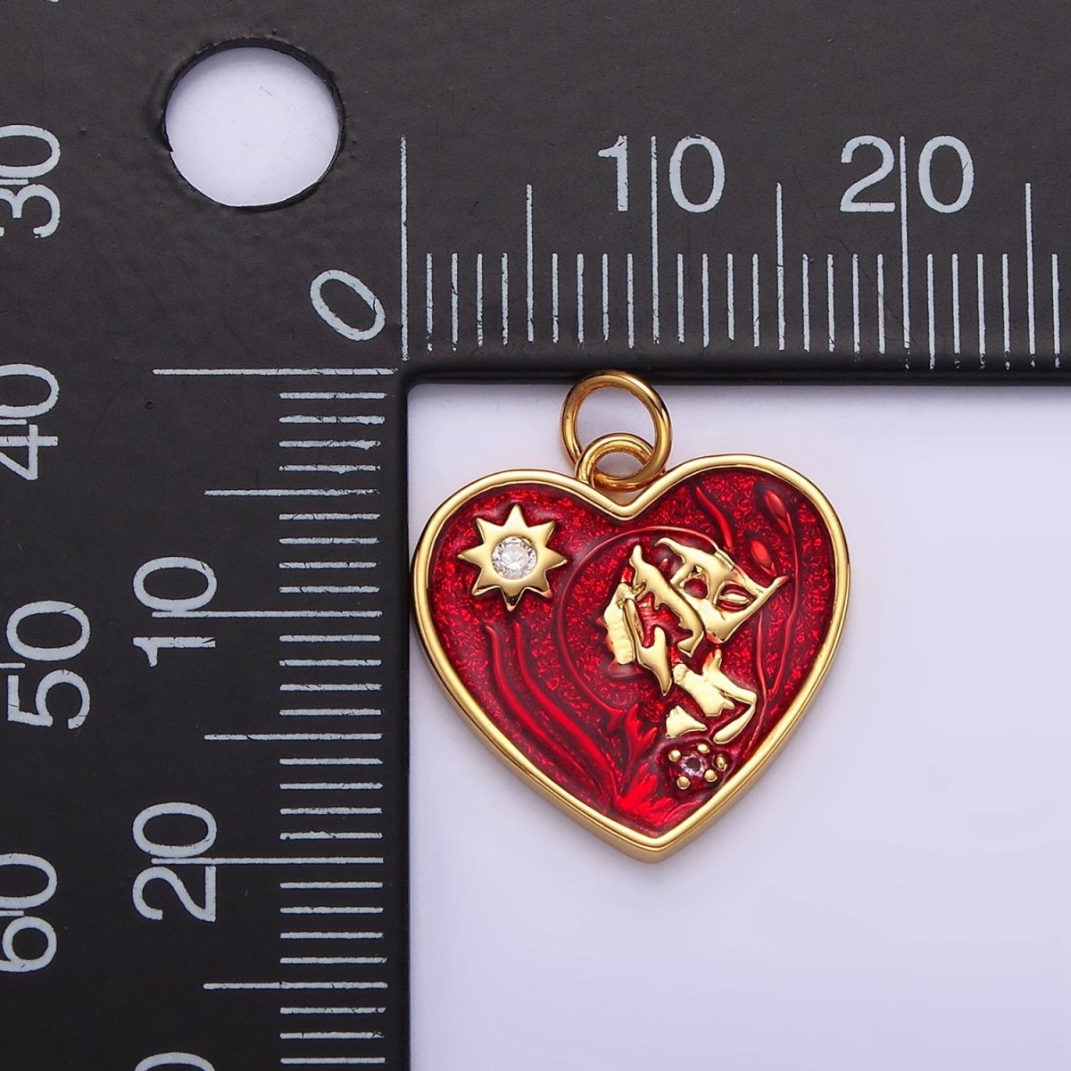 14K Gold Filled Celestial Sun CZ Abstract Red Heart Charm | AG401 - DLUXCA