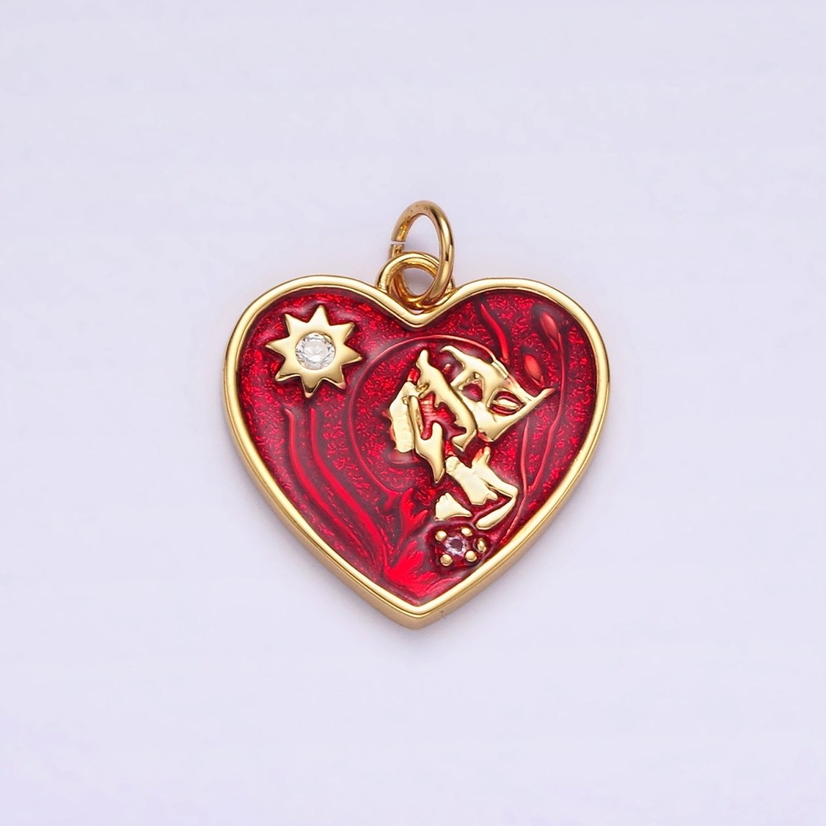 14K Gold Filled Celestial Sun CZ Abstract Red Heart Charm | AG401 - DLUXCA
