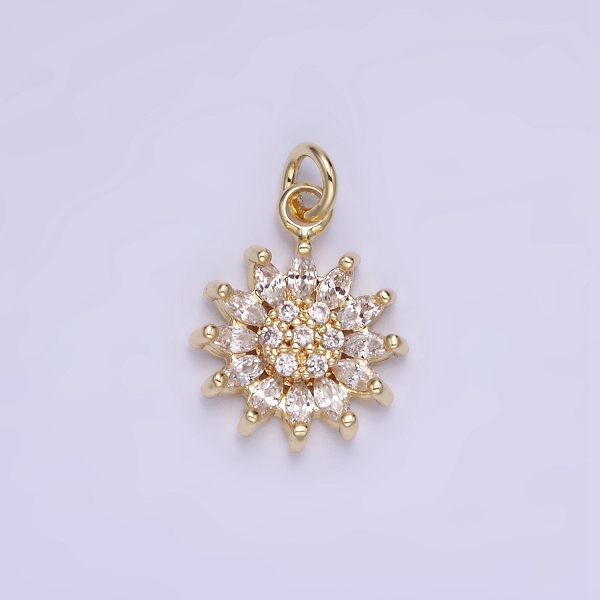 14K Gold Filled Celestial Sun Flower Marquise Petal Micro Paved Charm | AG722 - DLUXCA