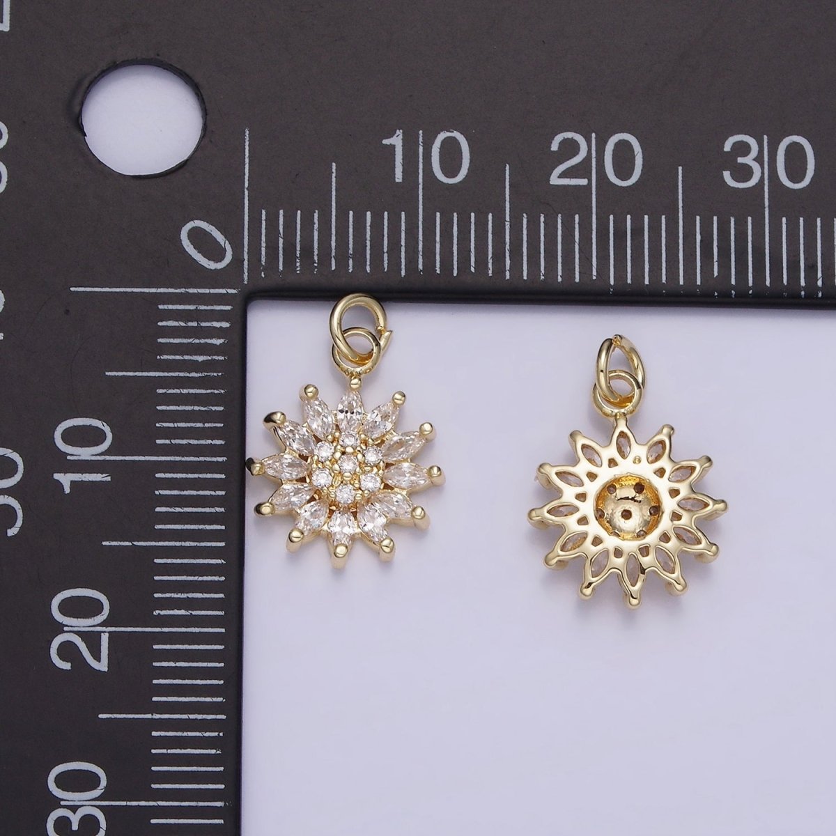 14K Gold Filled Celestial Sun Flower Marquise Petal Micro Paved Charm | AG722 - DLUXCA