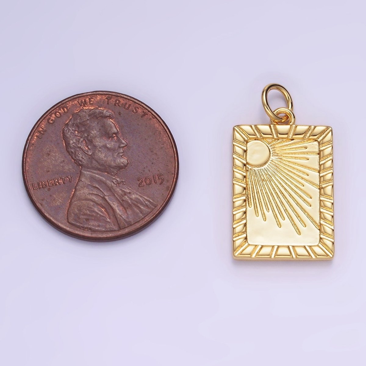 14K Gold Filled Celestial Sun Ray Lined Tag Charm in Gold & Silver | W563 - DLUXCA