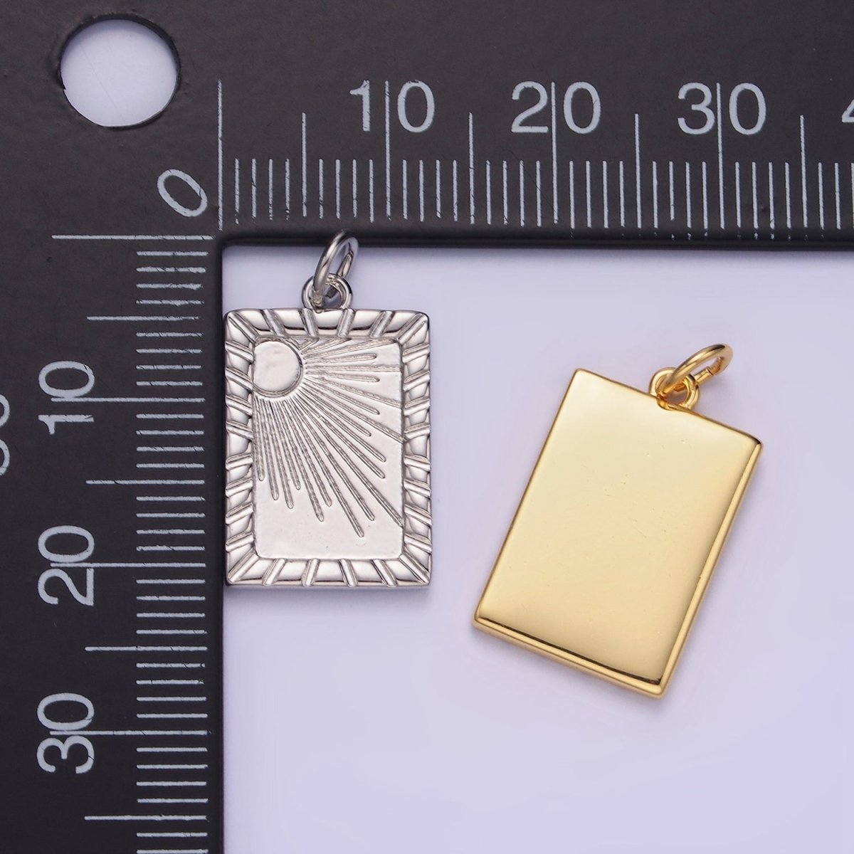 14K Gold Filled Celestial Sun Ray Lined Tag Charm in Gold & Silver | W563 - DLUXCA