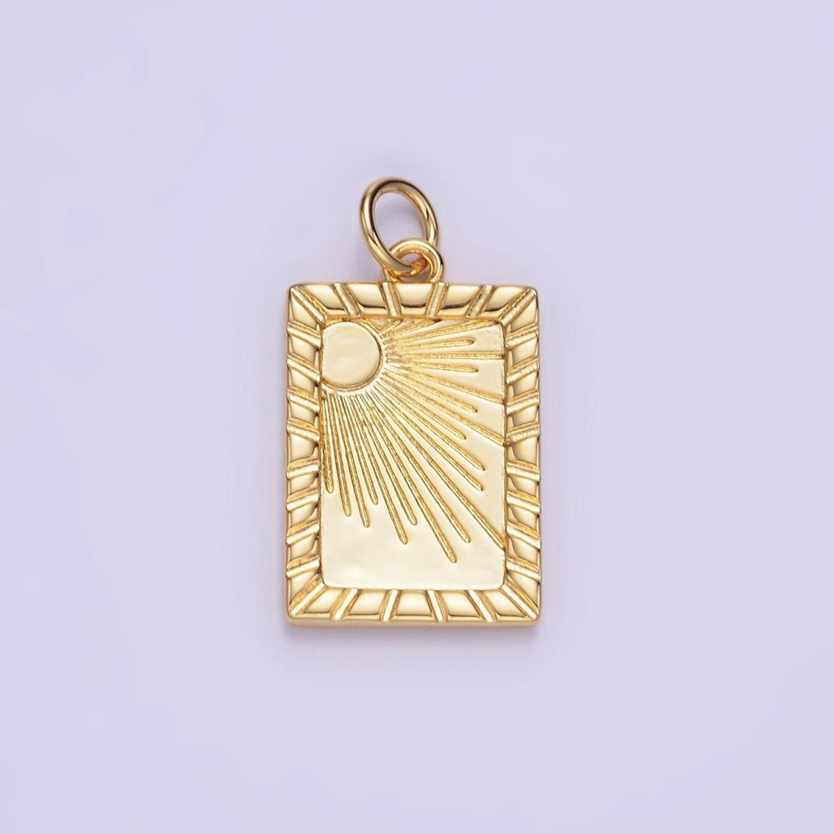 14K Gold Filled Celestial Sun Ray Lined Tag Charm in Gold & Silver | W563 - DLUXCA