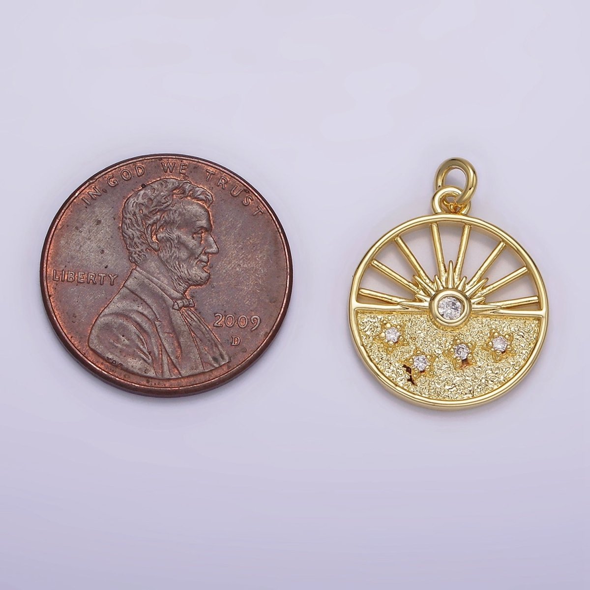 14K Gold Filled Celestial Sun Ray Stars Hammered Open Round Charm | AG284 - DLUXCA