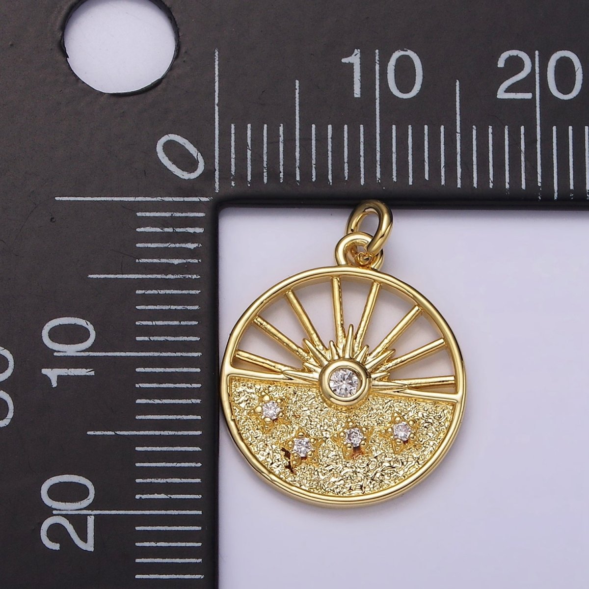 14K Gold Filled Celestial Sun Ray Stars Hammered Open Round Charm | AG284 - DLUXCA