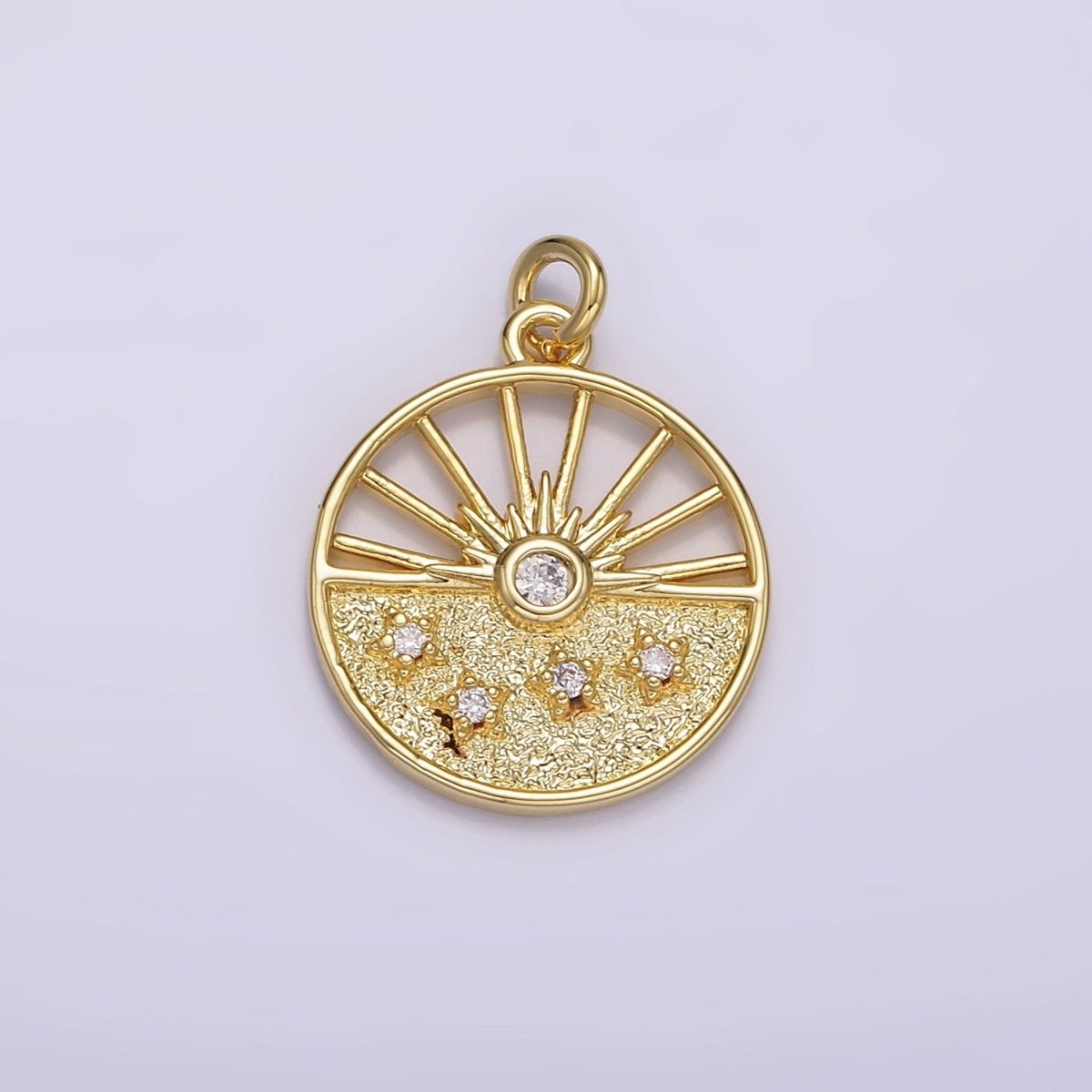 14K Gold Filled Celestial Sun Ray Stars Hammered Open Round Charm | AG284 - DLUXCA