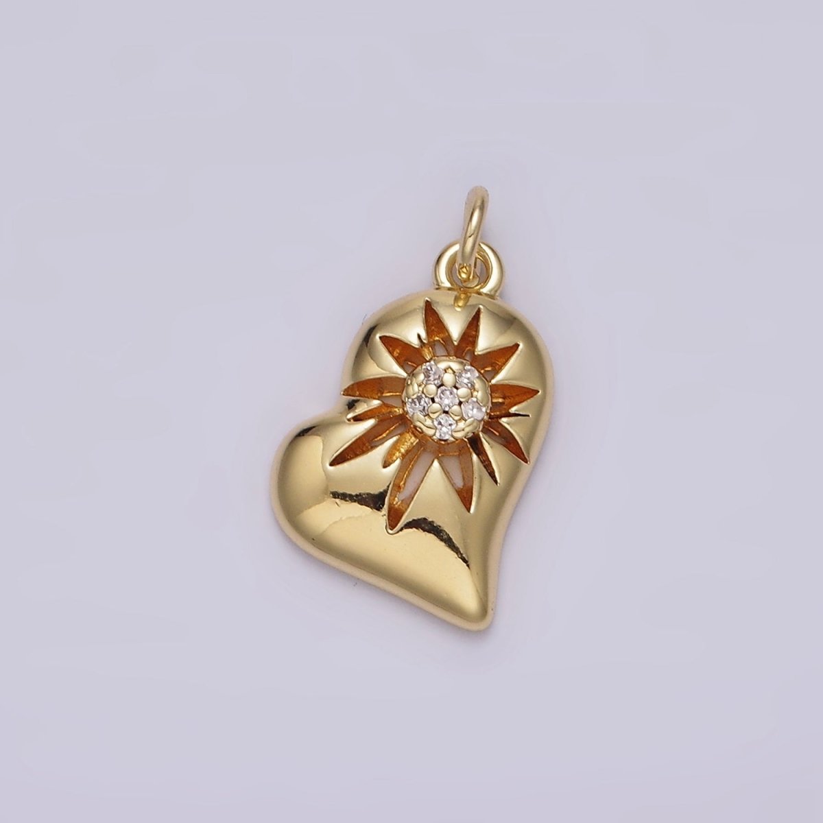 14K Gold Filled Celestial Sun Star Micro Paved CZ Open Heart Charm | AG614 - DLUXCA