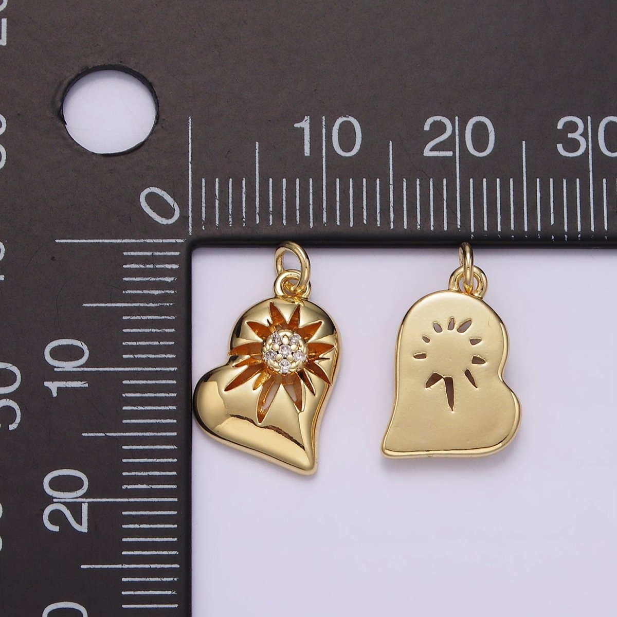 14K Gold Filled Celestial Sun Star Micro Paved CZ Open Heart Charm | AG614 - DLUXCA