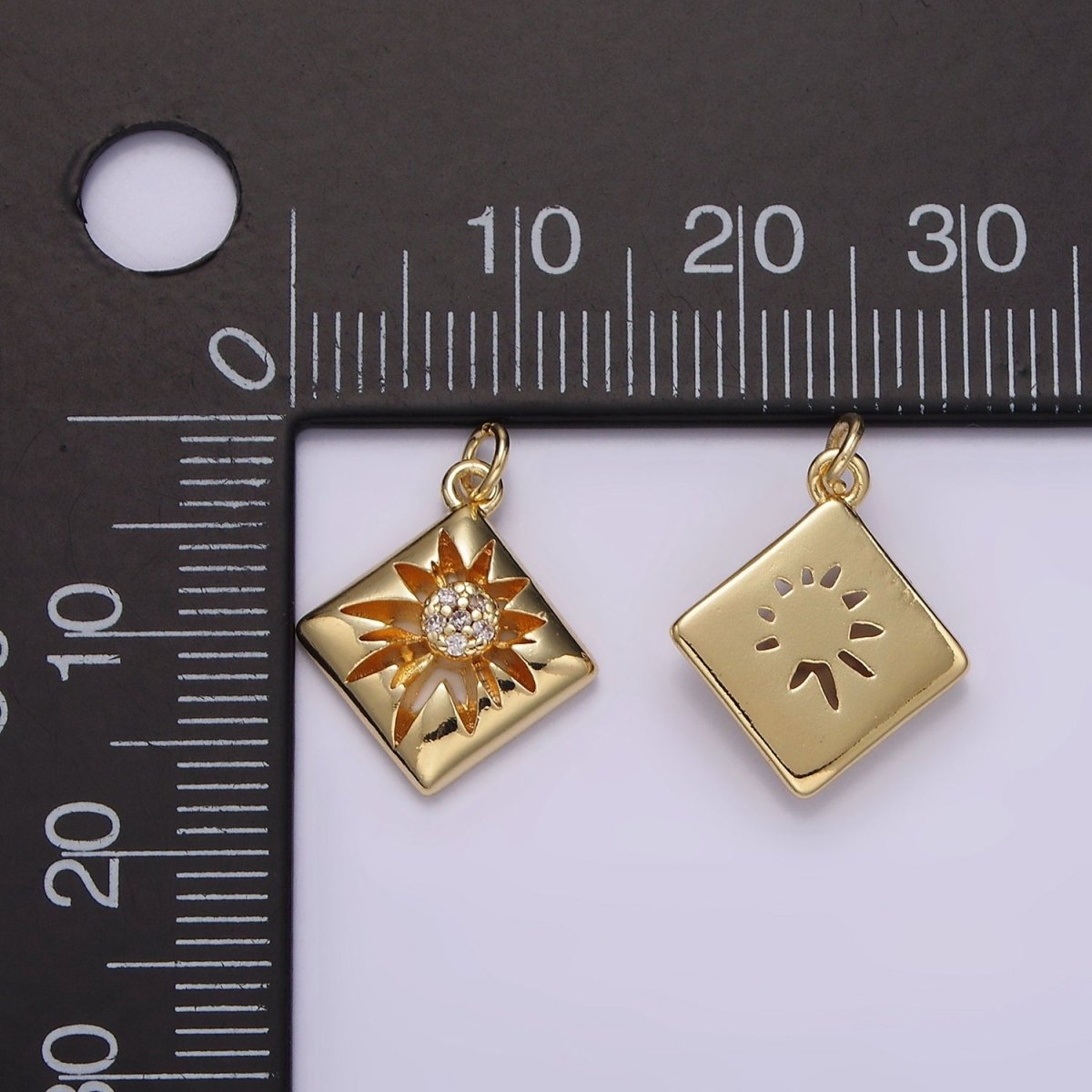 14K Gold Filled Celestial Sun Star Micro Paved CZ Open Rhombus Charm | AG613 - DLUXCA