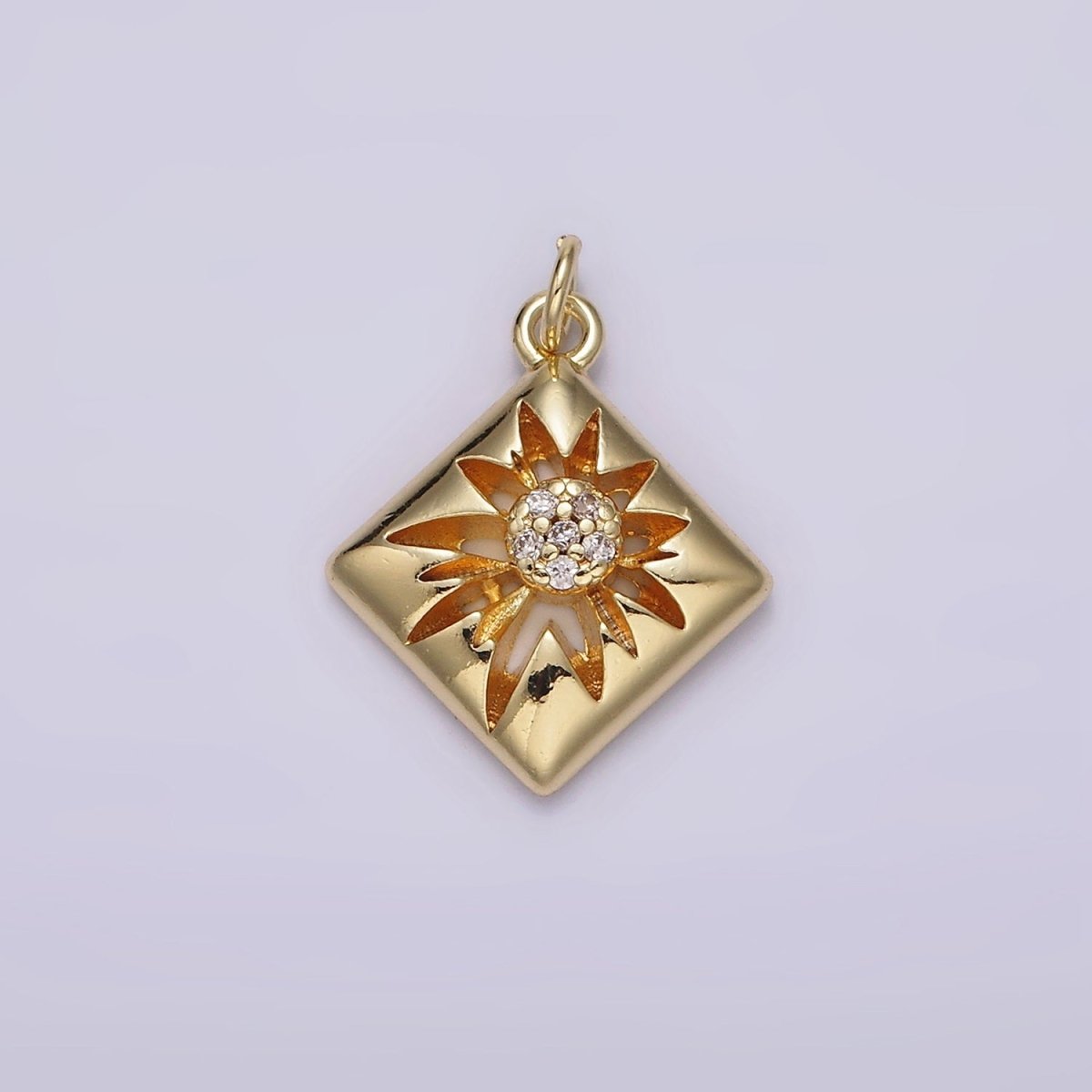 14K Gold Filled Celestial Sun Star Micro Paved CZ Open Rhombus Charm | AG613 - DLUXCA