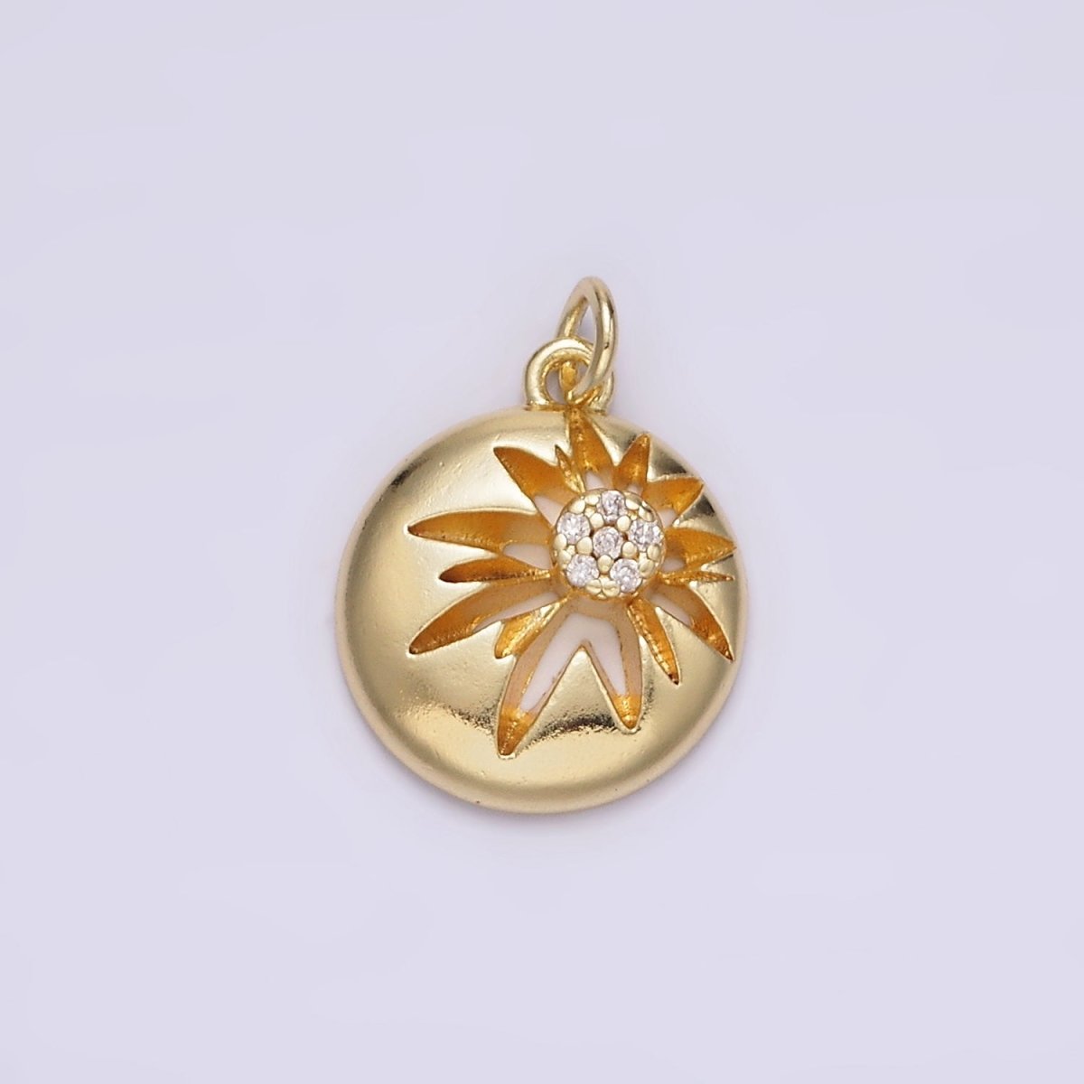 14K Gold Filled Celestial Sun Star Micro Paved CZ Open Round Charm | AG612 - DLUXCA