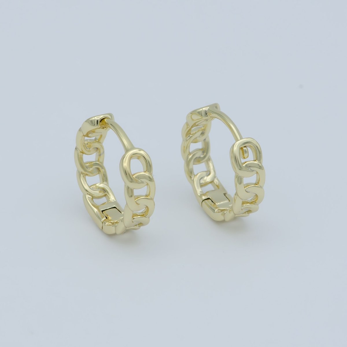 14K Gold Filled Chain Link Hoop, 15mm Curb Chain Huggies - DLUXCA