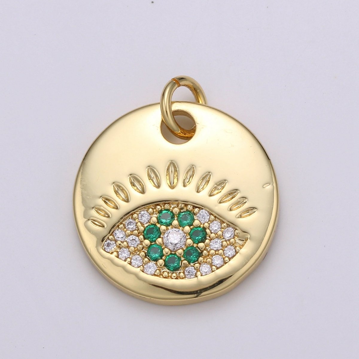 14k Gold Filled Charm CZ Micro Pave Evil Eye Round Coin Pendant Medallion Charm Cubic Zirconia Charm for Necklace Bracelet Supply E-051 - E-054 - DLUXCA