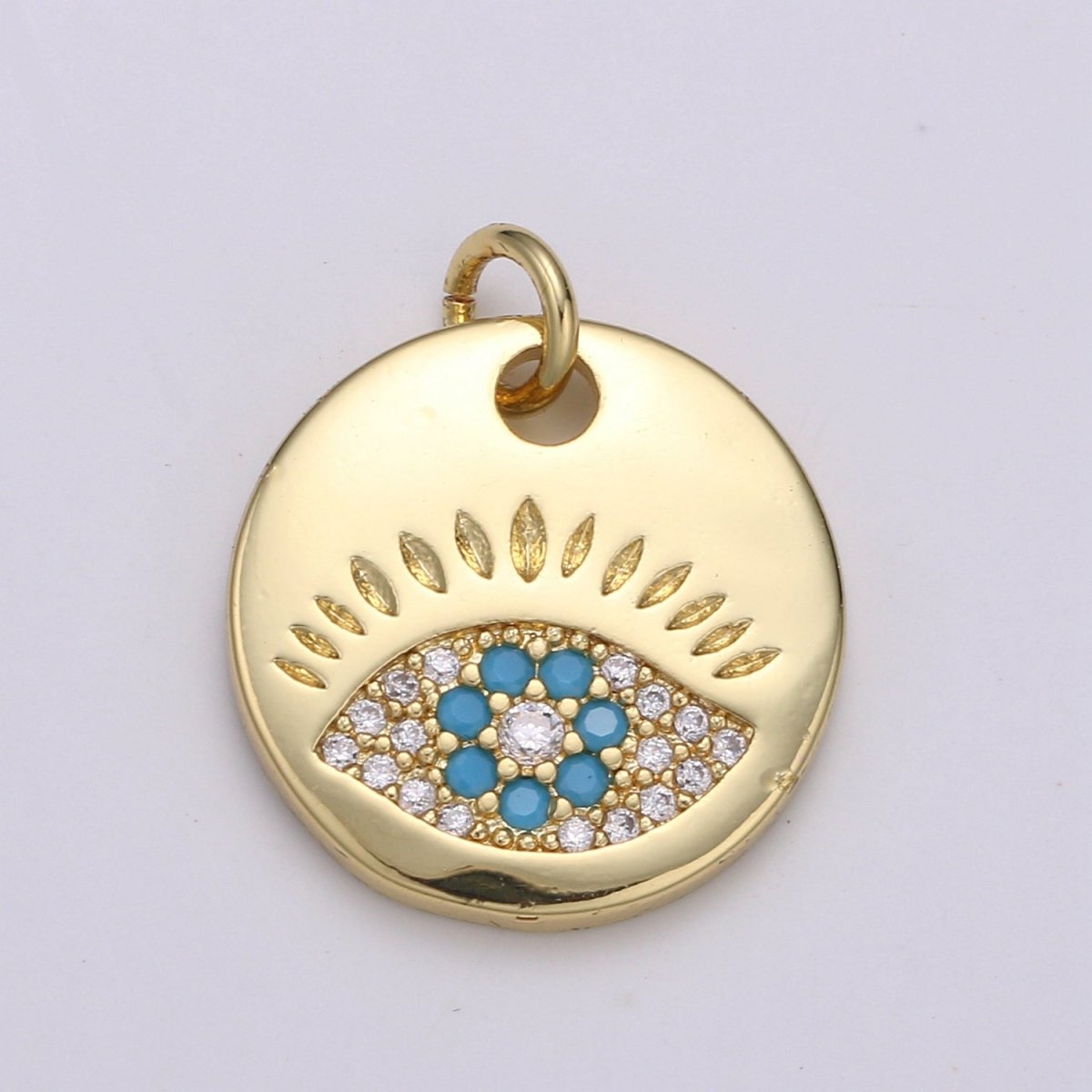 14k Gold Filled Charm CZ Micro Pave Evil Eye Round Coin Pendant Medallion Charm Cubic Zirconia Charm for Necklace Bracelet Supply E-051 - E-054 - DLUXCA