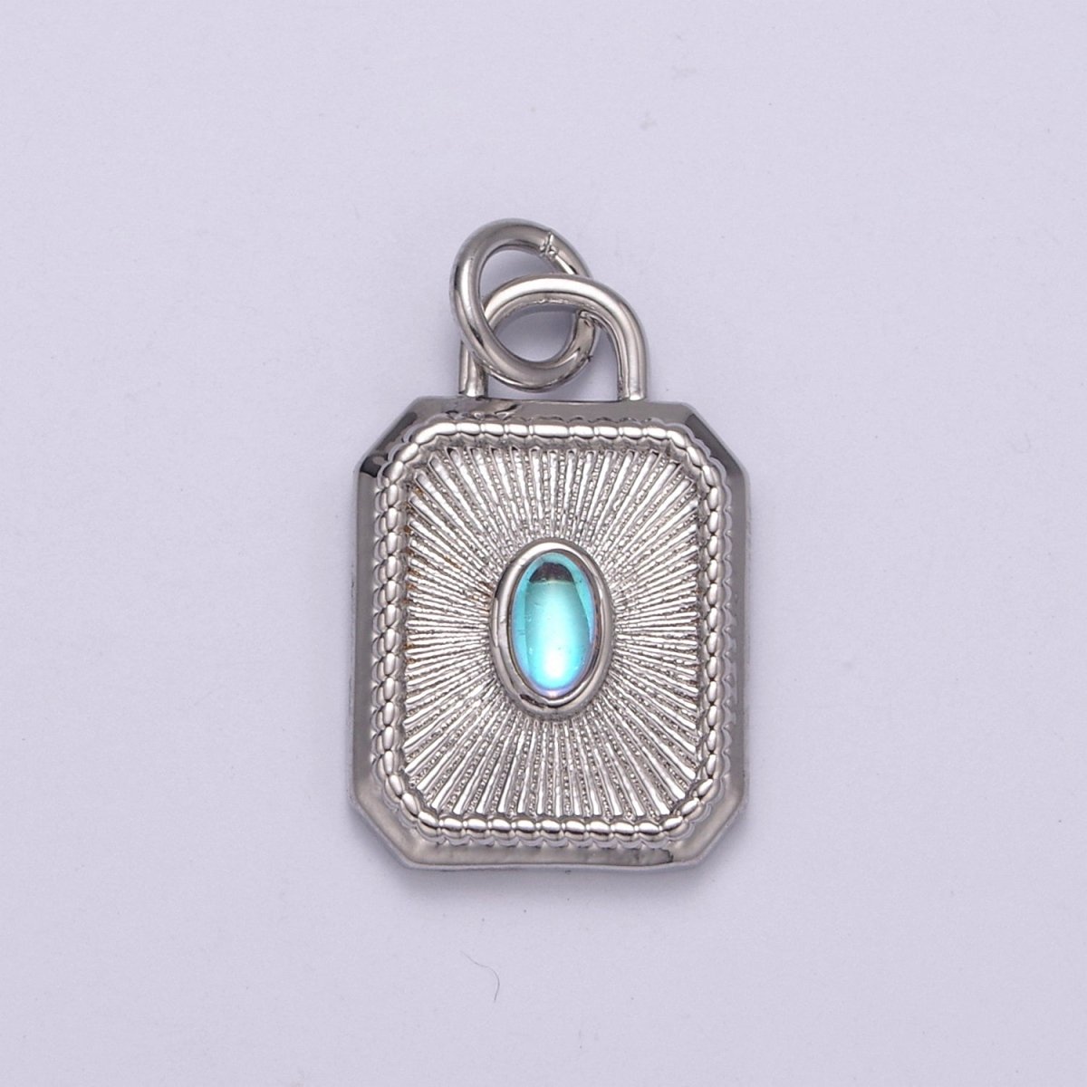 14k Gold filled Charm Geometric Tag Tile rectangle charm w/ Moonstone Medallion pendant, Necklace supply, Jewelry makings N-209 N-210 - DLUXCA