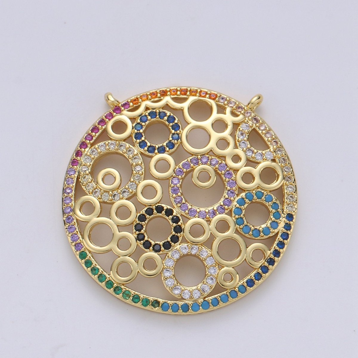 14K Gold Filled Charm Micro Pave Dream Catcher Charm for Necklace Earring Charm Pendant Multi Color Cubic Coin Charm F-431 - DLUXCA