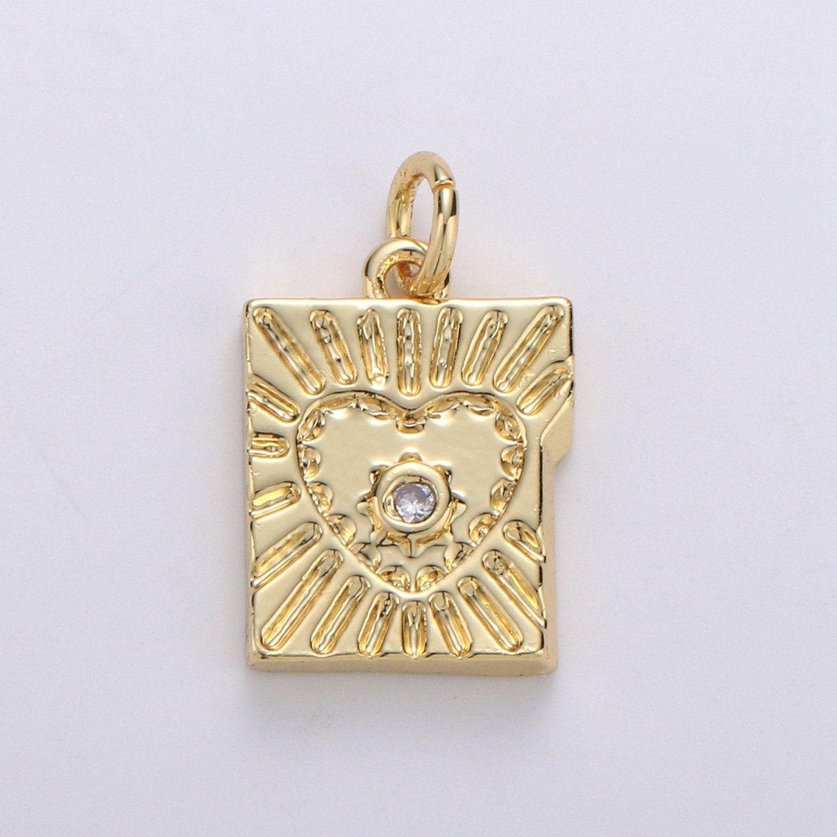 14k Gold Filled Charm Mini Heart Charm Tablet Heart Sun Ray Pendant for Necklace Bracelet Earring. D-714 - DLUXCA