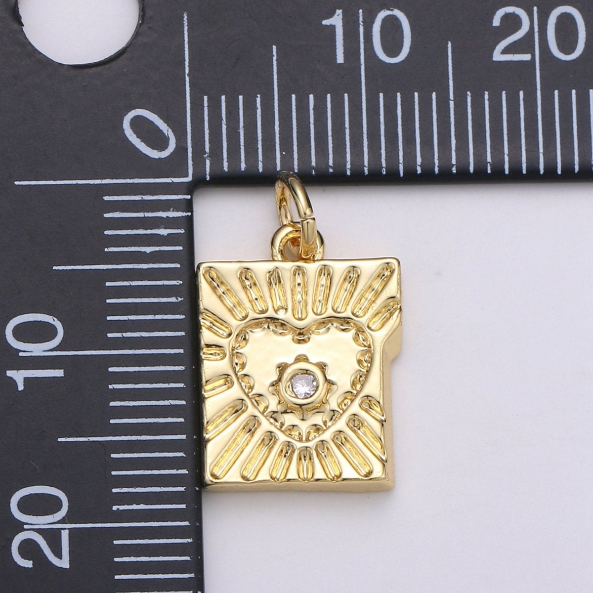 14k Gold Filled Charm Mini Heart Charm Tablet Heart Sun Ray Pendant for Necklace Bracelet Earring. D-714 - DLUXCA