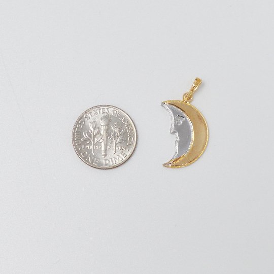 14K Gold Filled Charm Tiny Crescent Moon Face Charm - Two Tone Charm small half moon with face charm for Necklace Bracelet Earring, J-217 - DLUXCA