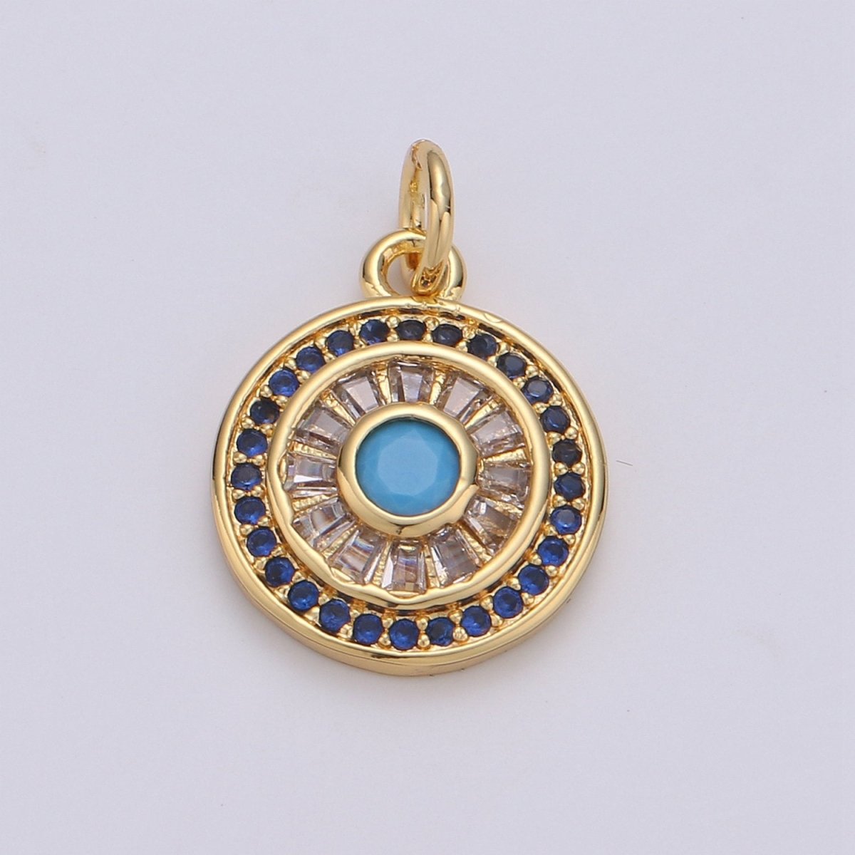 14k Gold Filled Charms, Micro Pave Sun Charms, Sun Jewelry, Cubic Zirconia Charms, Turquoise Cz Stone Charms D-625 - DLUXCA