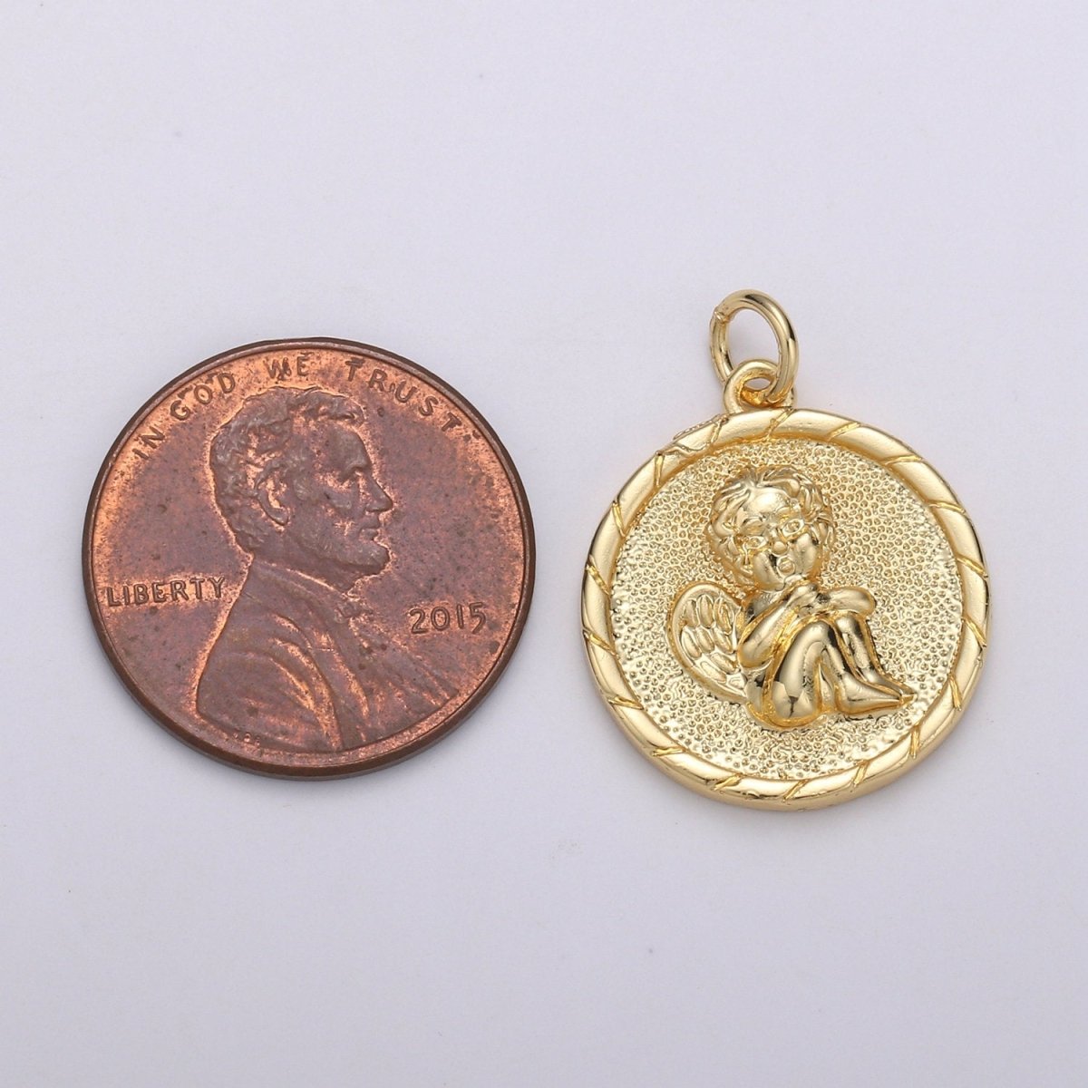 14K Gold Filled Cherub pendant - Little Angel- Necklace Charm - Coin Disc Charm- gift for Daughter- Jewelry Findings - Charm For Necklace D-718 - DLUXCA