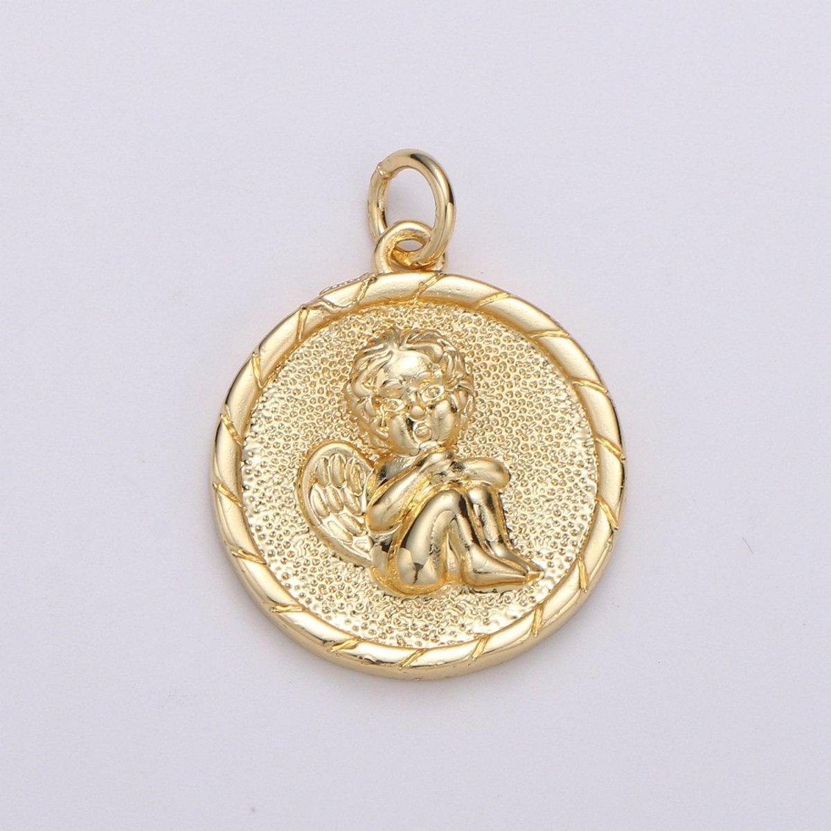14K Gold Filled Cherub pendant - Little Angel- Necklace Charm - Coin Disc Charm- gift for Daughter- Jewelry Findings - Charm For Necklace D-718 - DLUXCA
