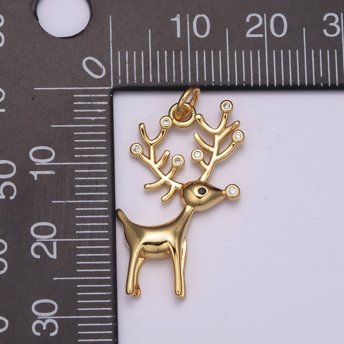 14K Gold Filled Christmas Reindeer Clear CZ Horn Charm N-236 - DLUXCA