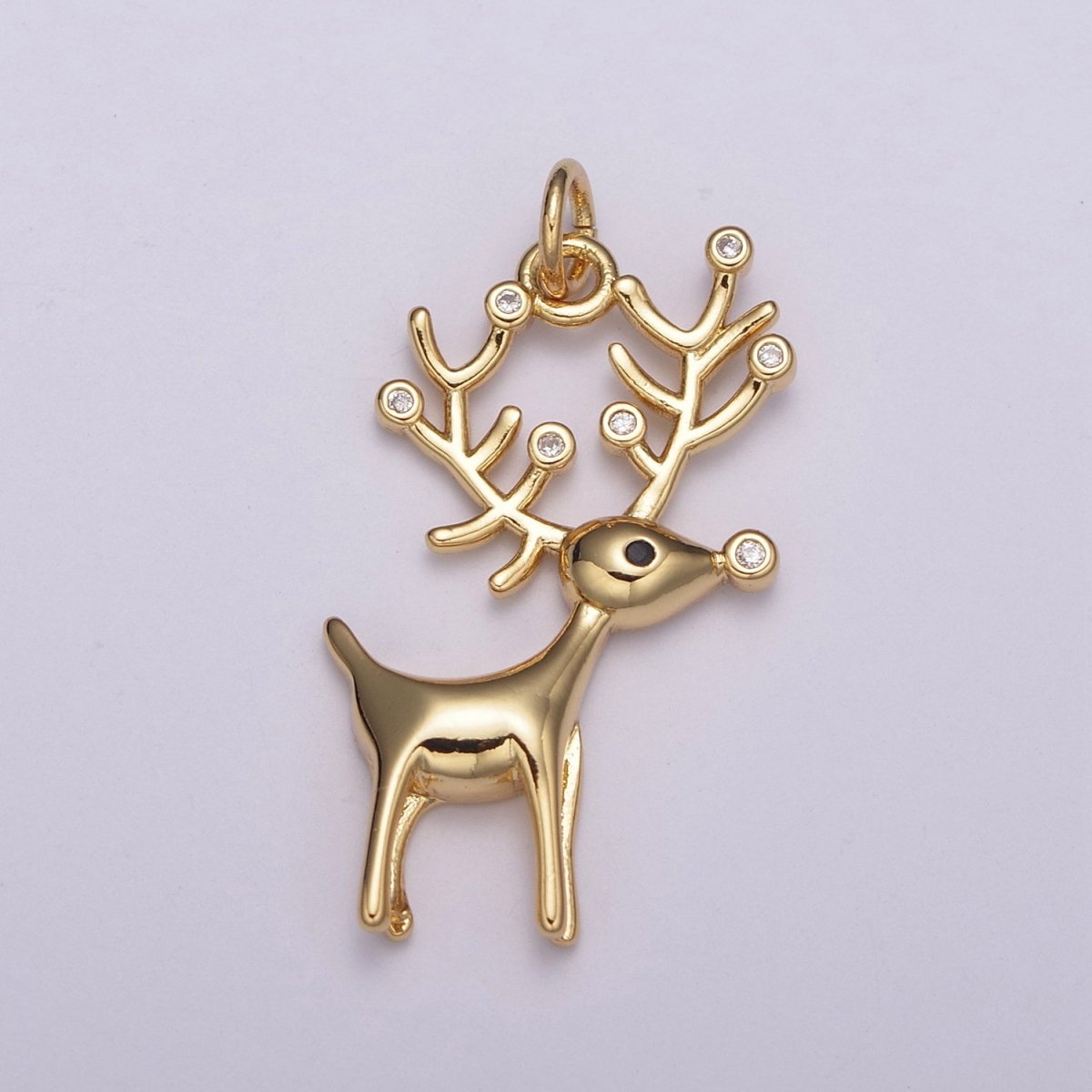 14K Gold Filled Christmas Reindeer Clear CZ Horn Charm N-236 - DLUXCA